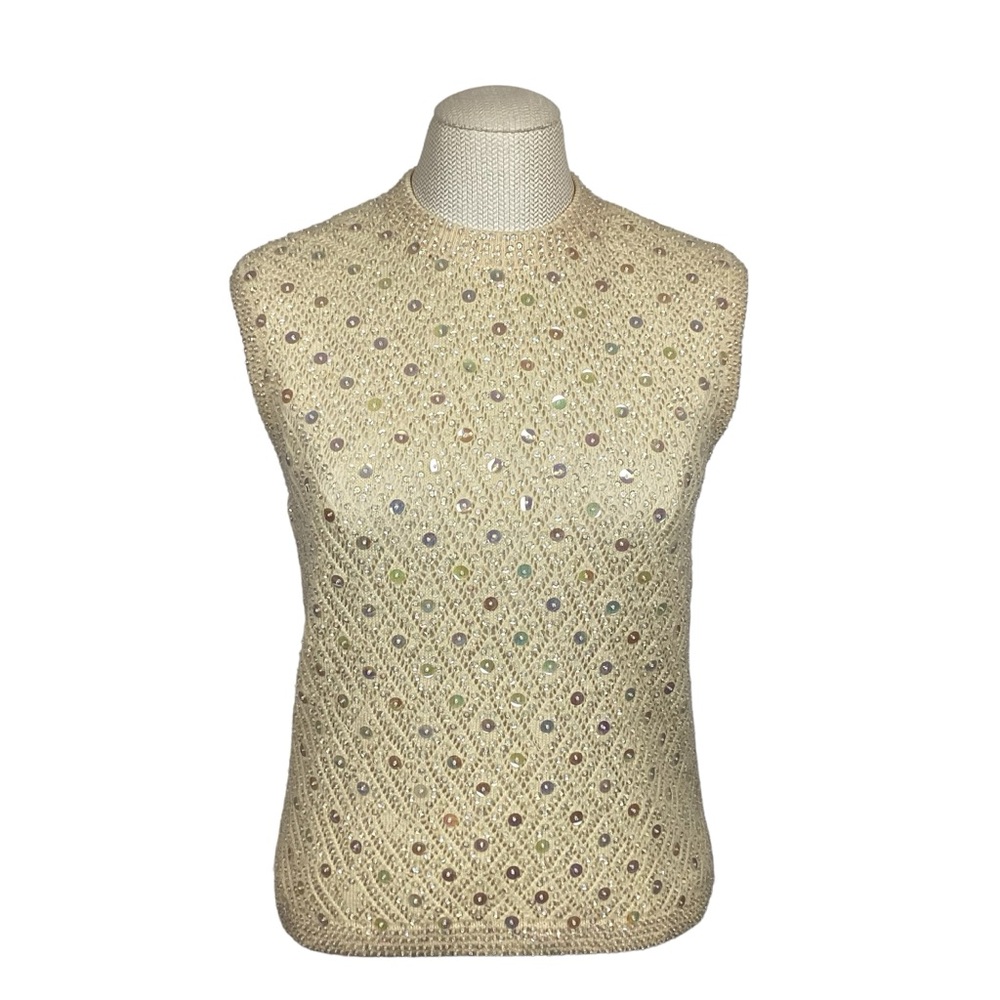 British Hong Kong VTG Wool Embellished Sleeveless Sweater